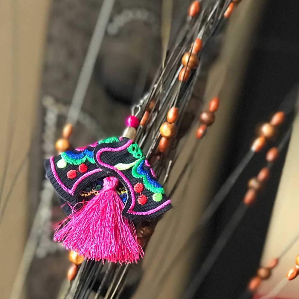 Beautiful Floral Boho Embroidered Tassel Earrings - Picture 3 of 3